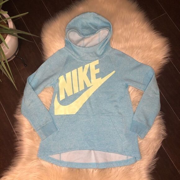 Nike Light Aqua & Barely Volt Logo Hoodie Medium - Picture 2 of 10